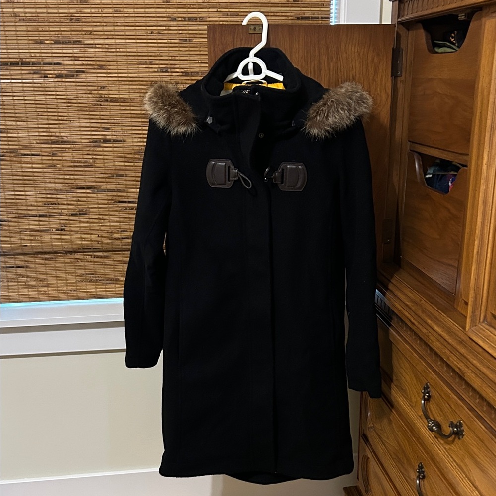 Pendleton Black Coat with Brown Fur Trim